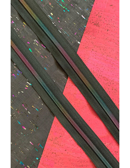5 mm nylon zipper 274 cm - Black iridescent mesh