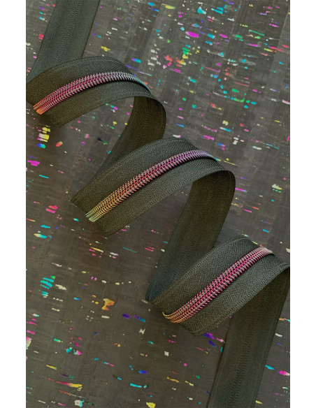 5 mm nylon zipper 274 cm - Black iridescent mesh