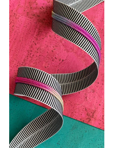 5 mm nylon zipper 274 cm - Black and white stripes with iridescent mesh