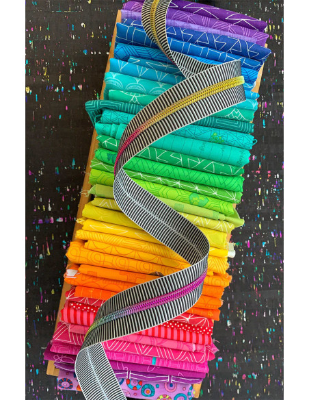 5 mm nylon zipper 274 cm - Black and white stripes with iridescent mesh