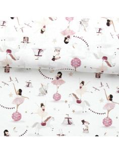 Cotton poplin fabric - White and purple Equilibriste