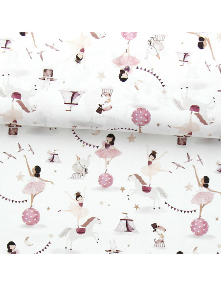 Cotton poplin fabric - White and purple Equilibriste