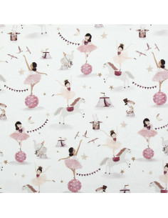 Cotton poplin fabric - White and purple Equilibriste 2