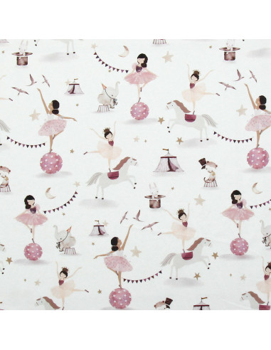 Cotton poplin fabric - White and purple Equilibriste
