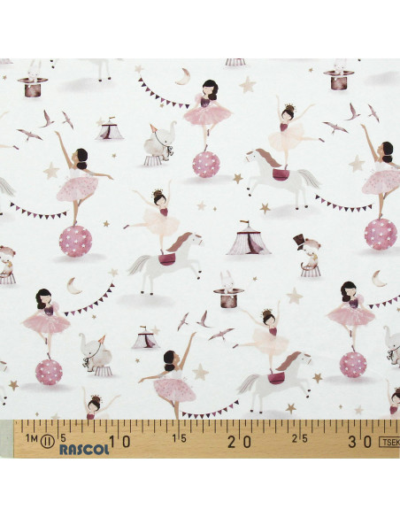 Cotton poplin fabric - White and purple Equilibriste