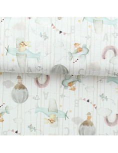 Cotton poplin fabric - Eolia white and orange