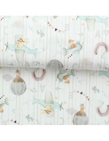 Cotton poplin fabric - Eolia white and orange