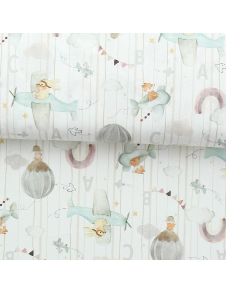 Cotton poplin fabric - Eolia white and orange