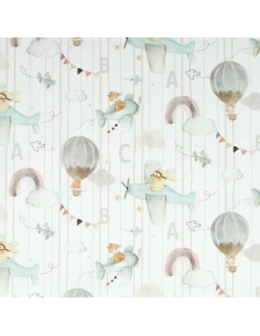 Cotton poplin fabric - Eolia white and orange 2