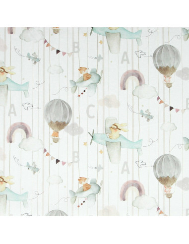 Cotton poplin fabric - Eolia white and orange