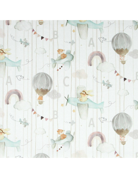 Cotton poplin fabric - Eolia white and orange