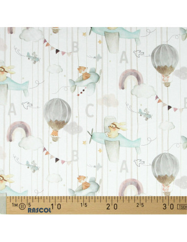 Cotton poplin fabric - Eolia white and orange