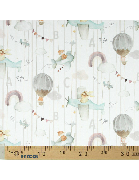Cotton poplin fabric - Eolia white and orange
