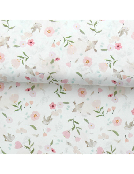 Cotton poplin fabric - Pretty white and pink