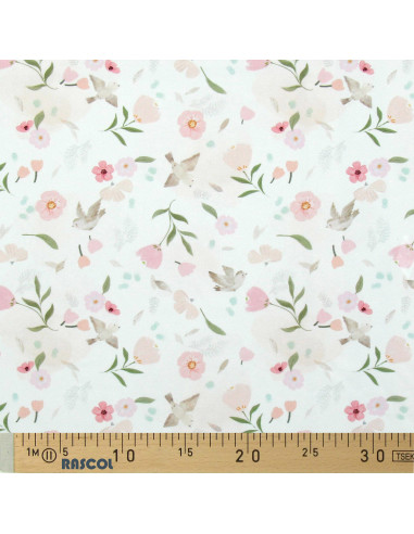 Cotton poplin fabric - Pretty white and pink