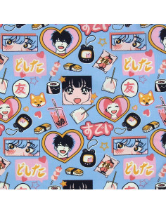 Cotton poplin fabric - In love blue and pink 2