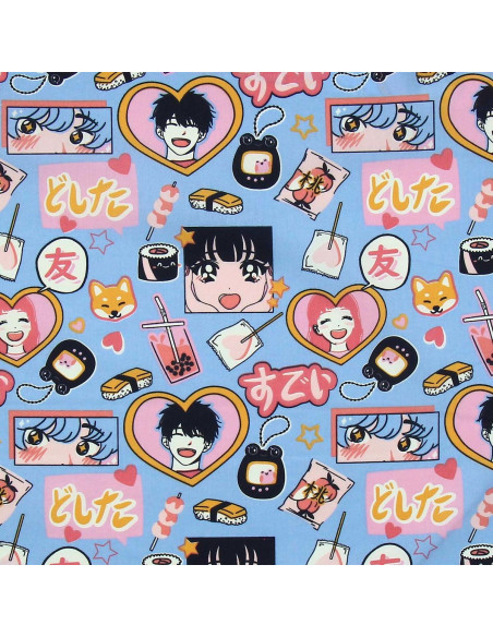 Cotton poplin fabric - In love blue and pink