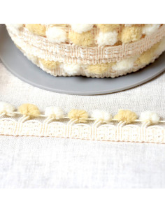 Bicolor large pompom trim - Beige and ecru