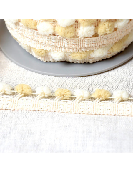 Bicolor large pompom trim - Beige and ecru