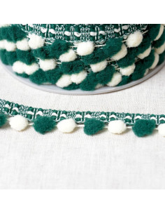 Bicolor large pompom trim - Green and ecru