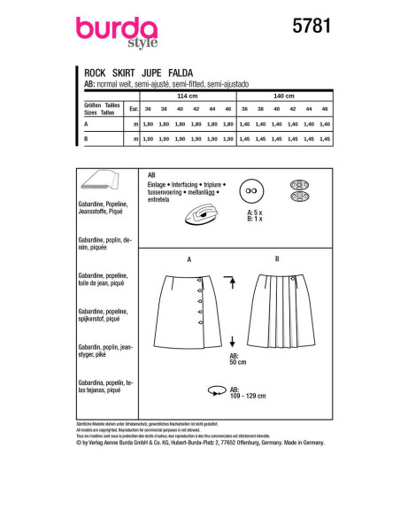 Skirt pattern - Burda 5781