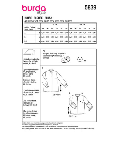 Blouse pattern - Burda 5839