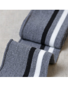 Ribbed cuffs and waistband - Gray with white and black stripes
