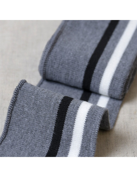 Ribbed cuffs and waistband - Gray with white and black stripes