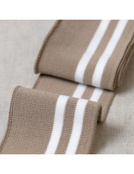 Ribbed cuffs and waistband - Beige with white stripes