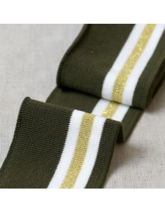 Ribbed cuffs and waistband - Khaki with white and gold stripes
