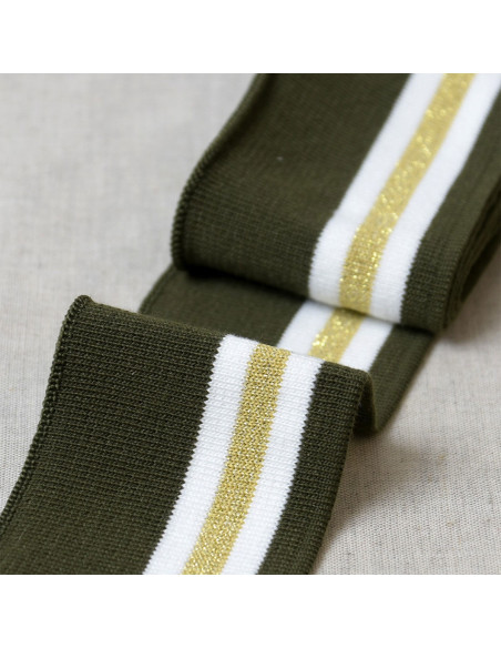 Ribbed cuffs and waistband - Khaki with white and gold stripes