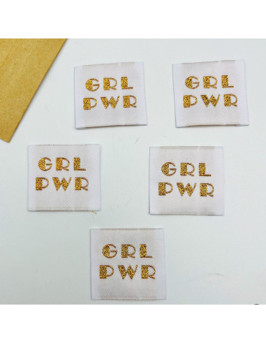 Set of 5 sew-on woven labels Girl Power