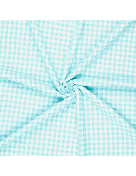Plaid Seersucker Fabric - Turquoise Blue