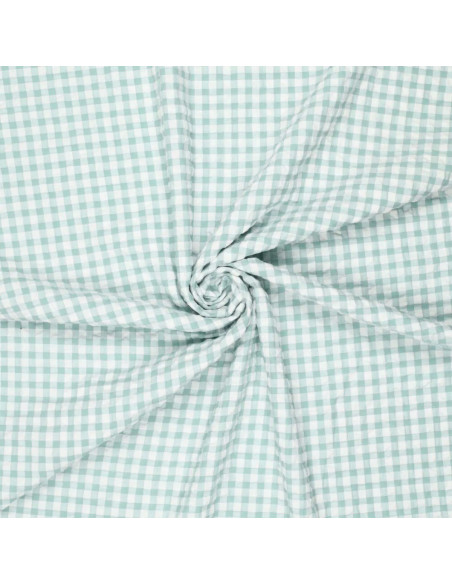 Light Green Checkered Seersucker Fabric