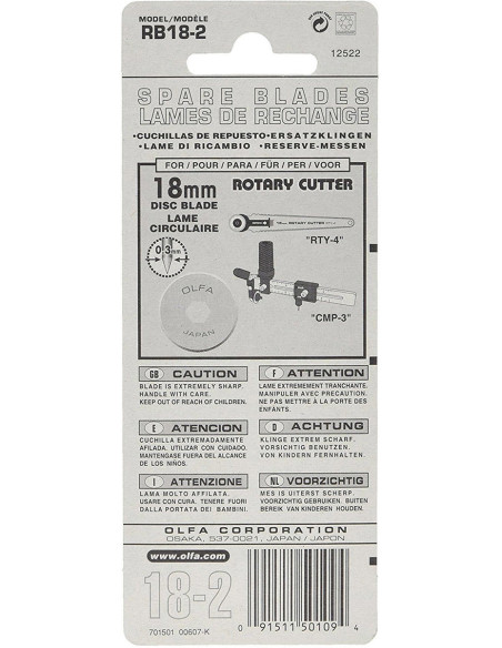 2 replacement blades for Olfa cutter - 18 mm