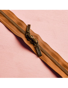 Double slider zipper Brass and Pecan pie 40 cm - Atelier Brunette