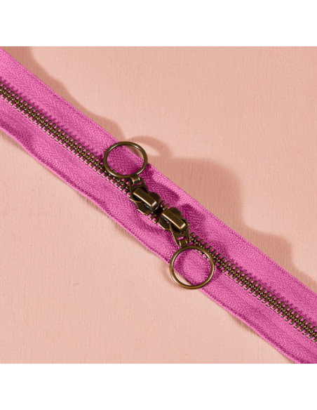 Double slider brass zipper Bubble Gum 60 cm - Atelier Brunette