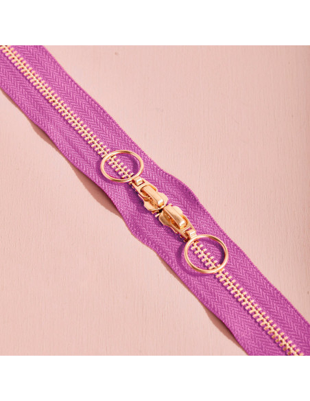 Gold and Bubble Gum double slider zipper 40 cm - Atelier Brunette