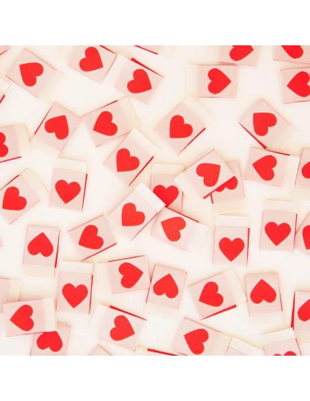 Set of 8 woven labels - Red heart