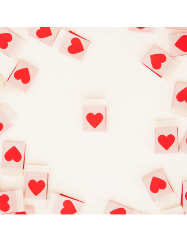 Set of 8 woven labels - Red heart