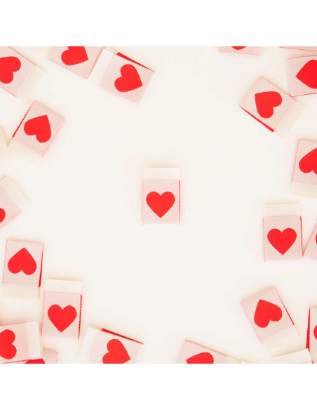 Set of 8 woven labels - Red heart