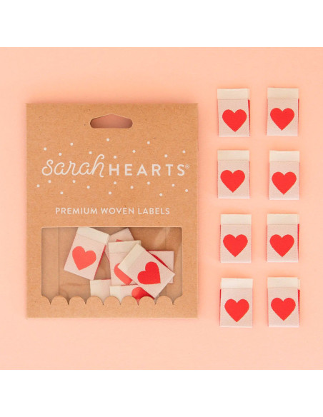 Set of 8 woven labels - Red heart