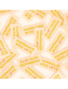 Set of 8 woven labels - Handmade with love - Gold