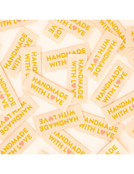 Set of 8 woven labels - Handmade with love - Gold