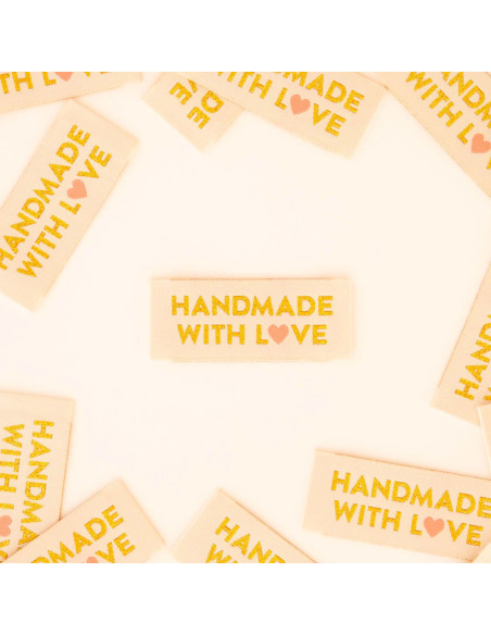 Set of 8 woven labels - Handmade with love - Gold