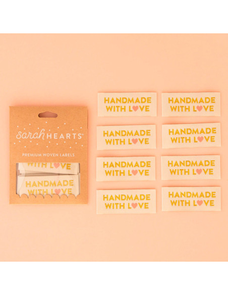 Set of 8 woven labels - Handmade with love - Gold
