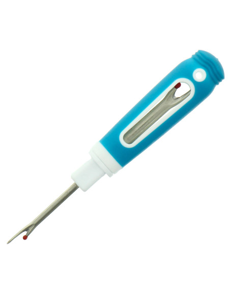Double seam ripper with cap and thread remover eraser