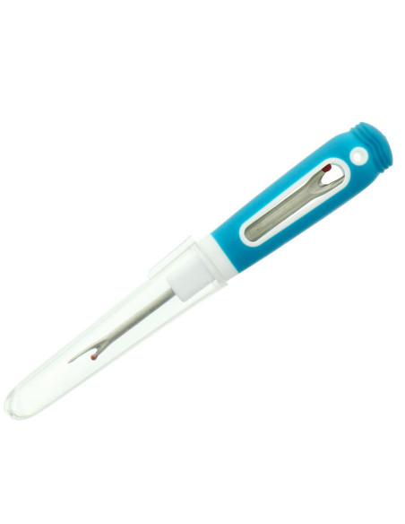 Double seam ripper with cap and thread remover eraser
