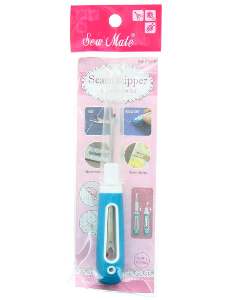 Double seam ripper with cap and thread remover eraser