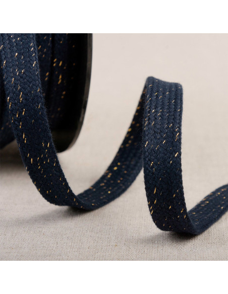Flat braided lurex cord - Navy and gold